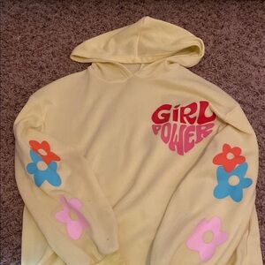 Yellow Hoodie with 'Girl Power' and Floral Design